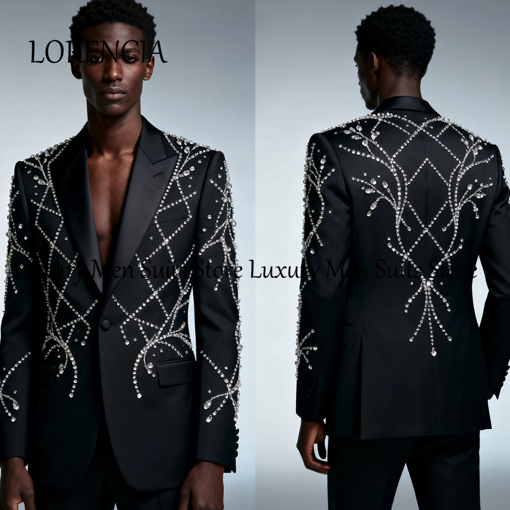 

Мужские костюмы с блестящими бриллиантами, состоящие из 2 предметов, смокинги с остроконечными этикетками, вечерний наряд для вечеринки, индивидуальный пиджак, брюки, жилет, trajes para hombre