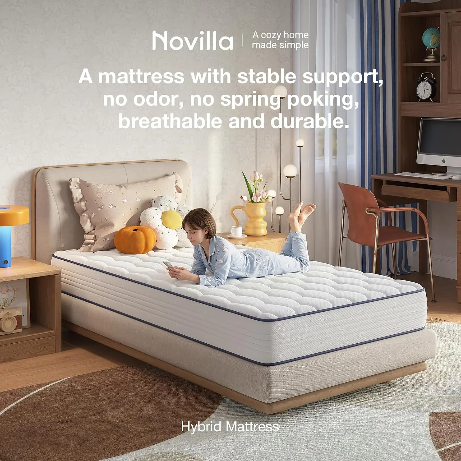 Twin Size Hybrid Mattress, 8 Inch Bonnell Spring Construction with Spine Support