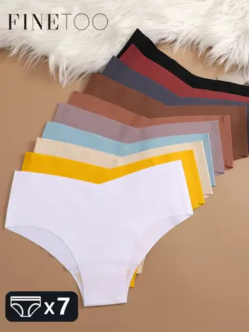 FINETOO 7PCS 여성 울트라 얇은 속옷 팬티 원활한 팬티 섹시한 V-허리 아늑한 스트레치 란제리 여성 솔리드 컬러 Intimates