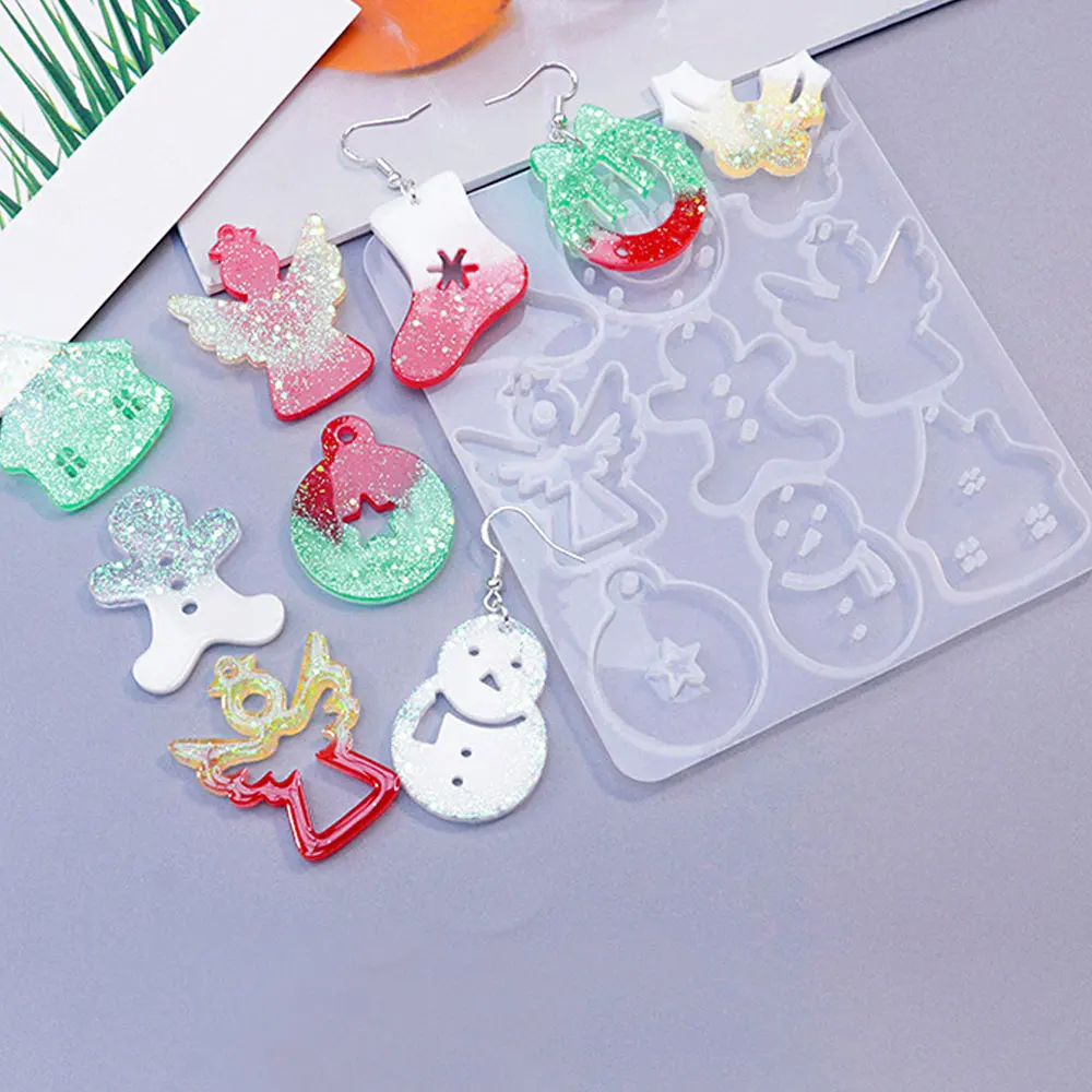 

1Pc DIY Christmas Earring Pendant Casting Silicone Mold Epoxy Resin Mold Jewelry Making Earring Keychain Mould Charms Craft Tool