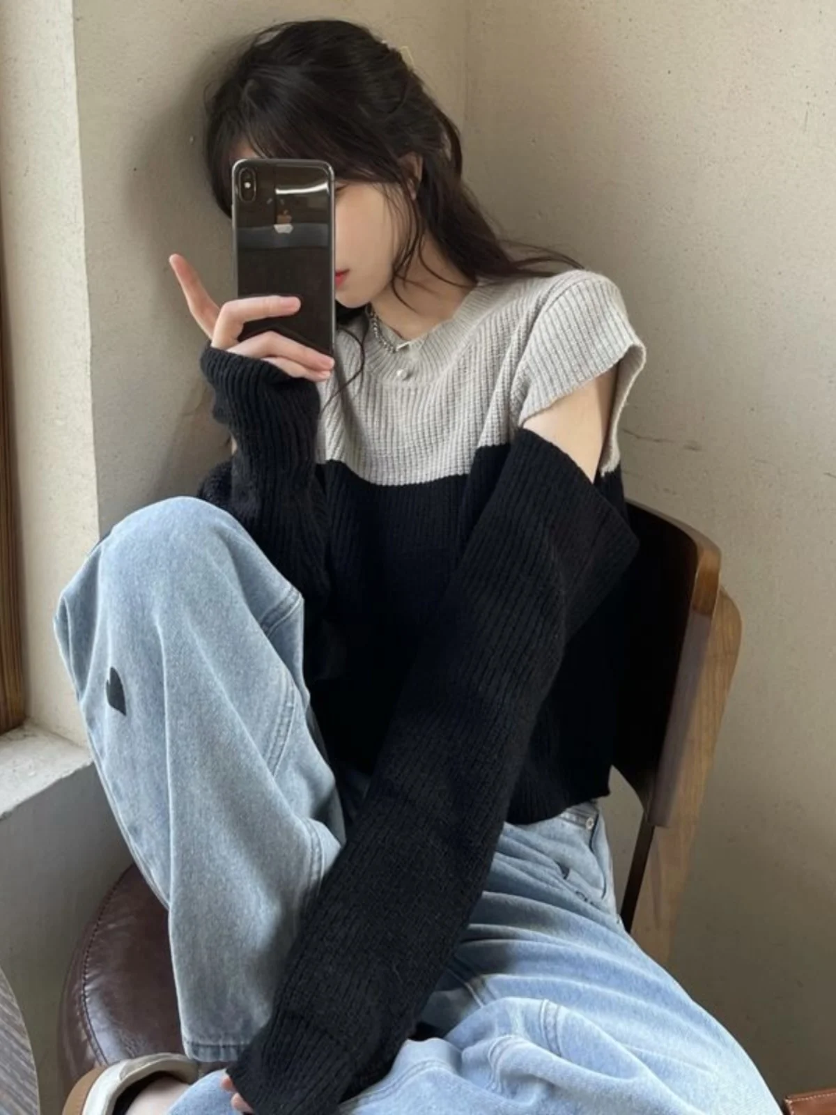 

Autumn Winter New Sle Korean Faion Women's Student oulder Bared Color Blo Knitted Sweater Long Sve Versatile Ele