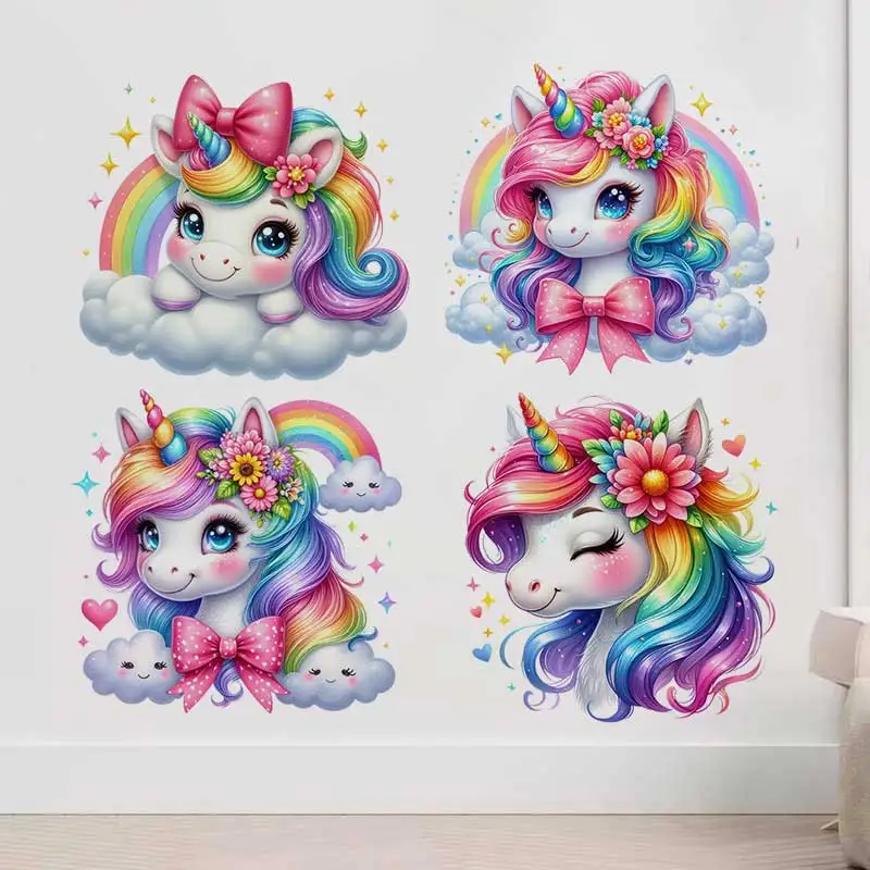 Cute Rainbow Cloud Unicorn Wall Sticker Kids Room Decoration Mural Self-adhesive Bedroom Home Wallpaper Nursery Decor S1001