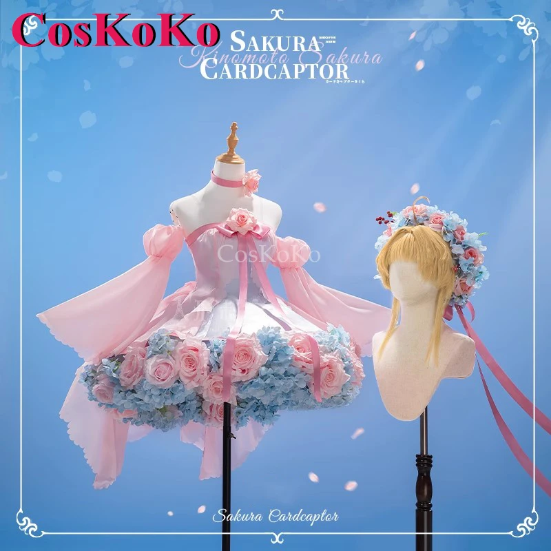 CosKoKo Kinomoto Sakura Cosplay Anime Sakura Cardcaptor disfraz cubierta de tarjeta transparente dulce vestido de Lolita ropa de juego de rol de Halloween