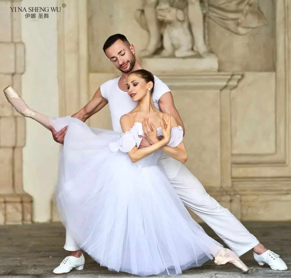 Robe blanche de Ballet fée Giselle pour filles, Version professionnelle de danse flocon de neige avec bouton ouvert, jupe longue en gaze fluide, nouvelle collection