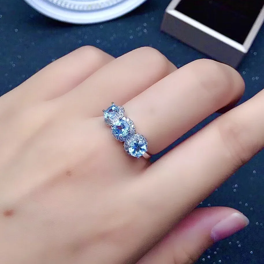 

5mm*5mm VVS Grade Natural Sky Blue Topaz Ring for Party Fashion 925 Sterling Silver Topaz Ring Brithday Gift for Woman
