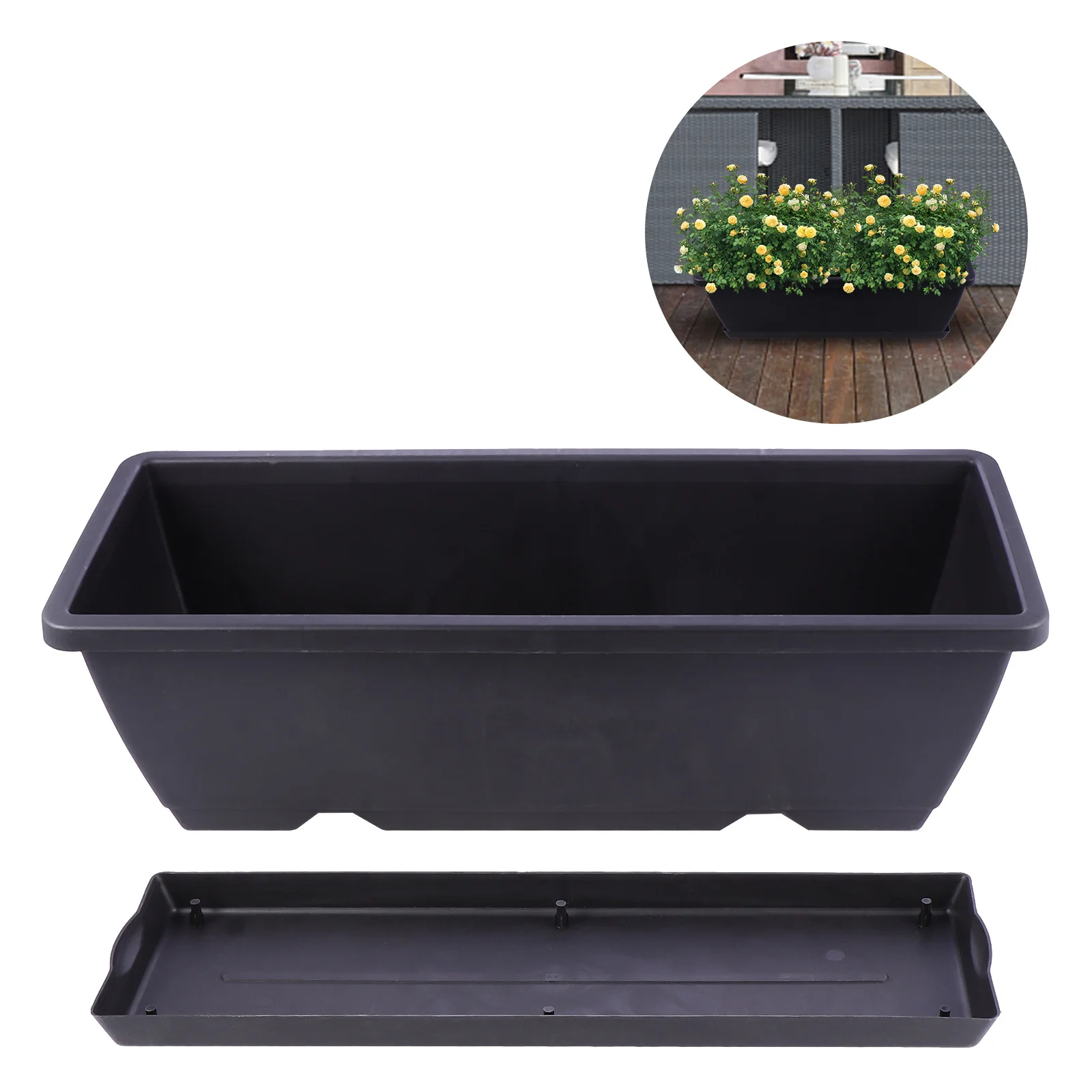 

Plastic Rectangular Planter with Drainage Hole and Saucer Heavy Duty Flower Pot for Garden Living Room Office Decor Vegetable