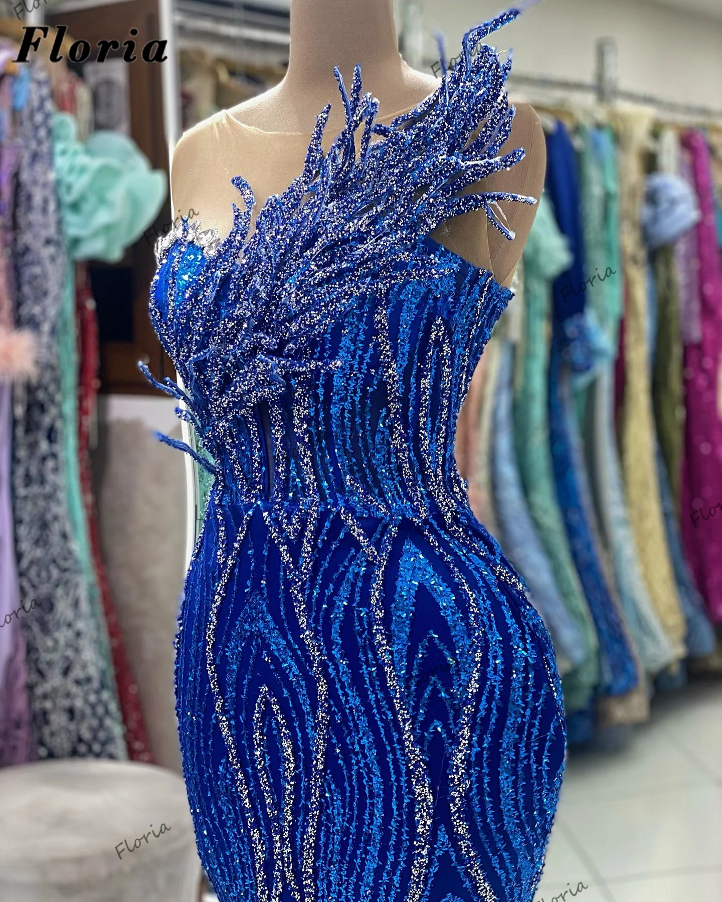 Haute Coutures Royal Blue Mermaid Evening Gowns For Wedding Party 2023 Arabic Beading Crystals Prom Dresses Women Cocktail Dress