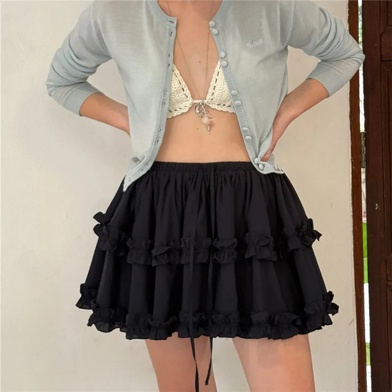 

Women Mini Skirt Elegant Frills Summer Solid/Plaid A-line Pleated Short Skirt Streetwear for Casual Daily Retro 2000s Aesthetic