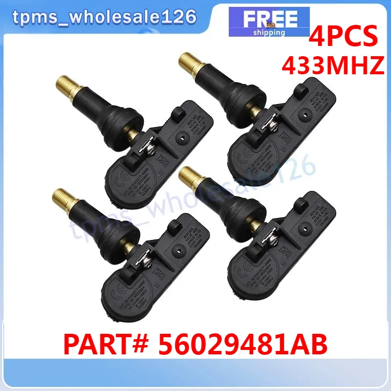 

56029481AB For Jeep Grand Cherokee Compass Dodge Journey Ram 1500 Chrysler 300 Tire Pressure Sensor 4PCS TPMS 433MHZ 56029359AB