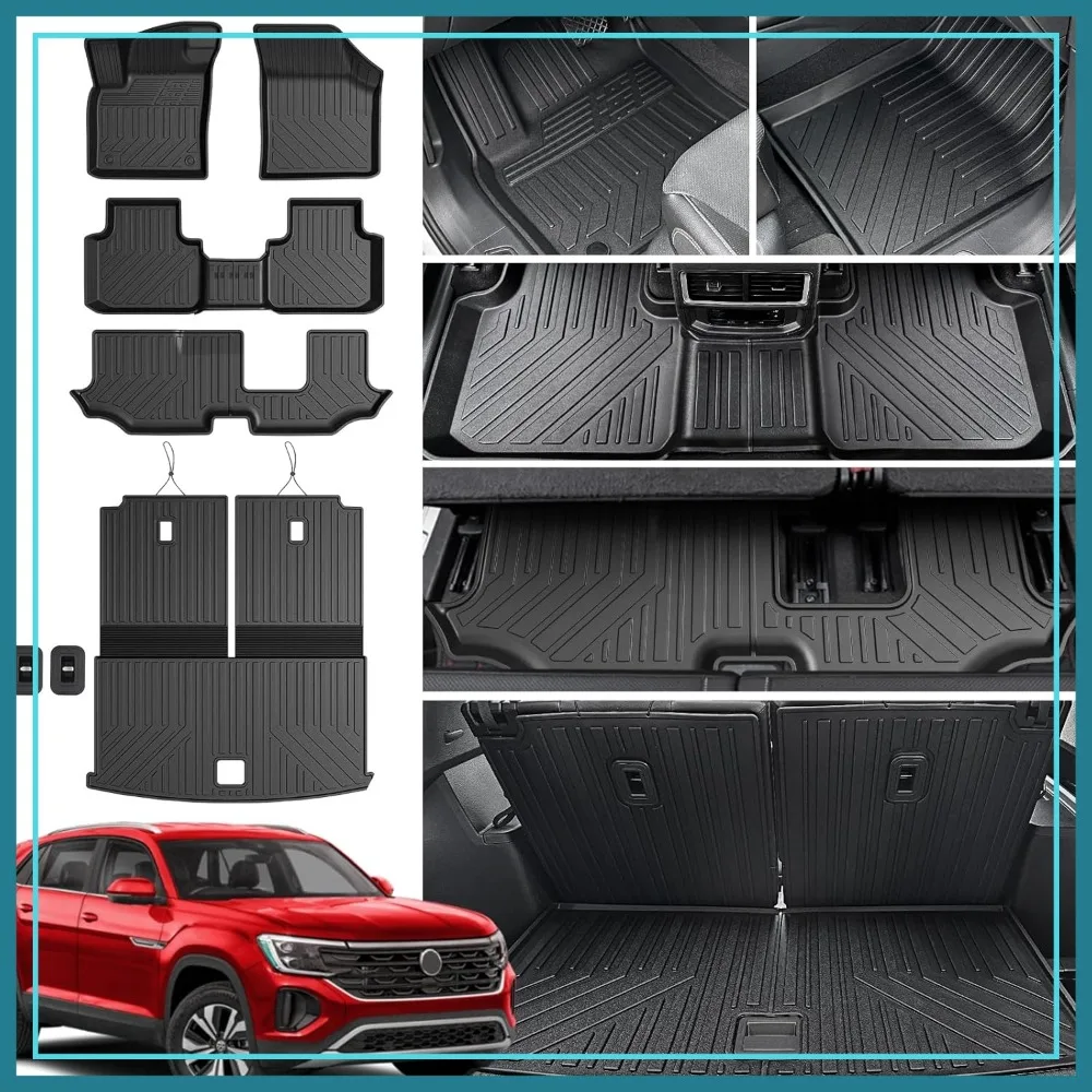 

All Weather TPE Floor Mats for VW Atlas 2018-2026 7 Passenger Bench, Cargo Mat with Backrest