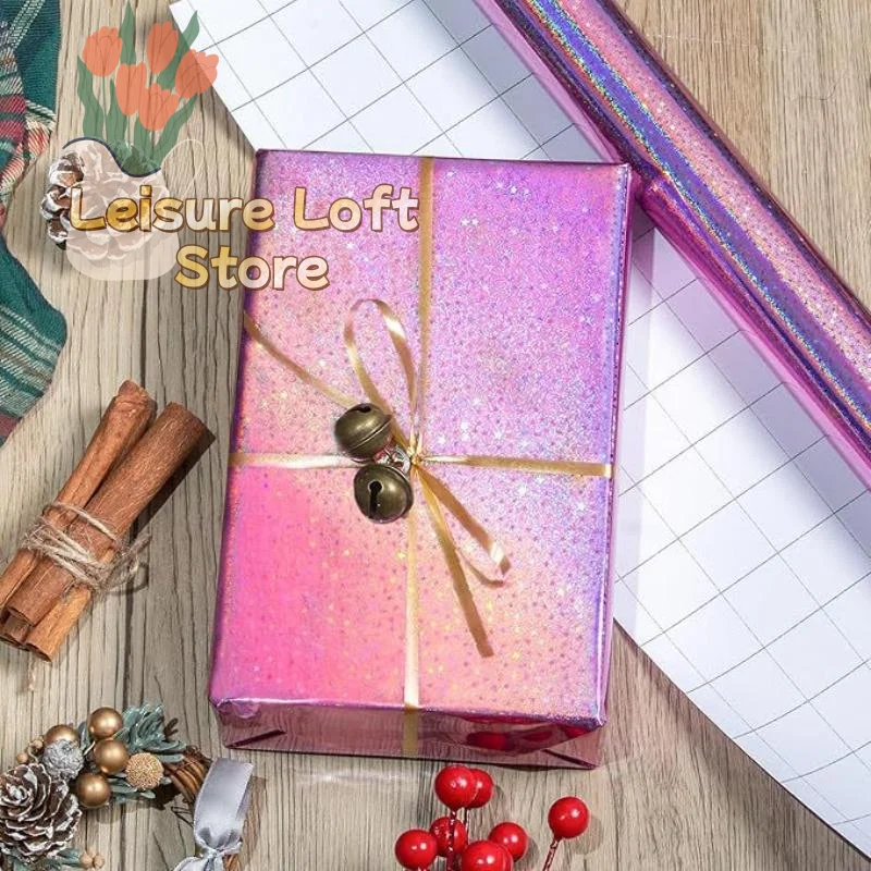 Holographic Glitter Gift Wrapping Paper Laser Star Shiny Iridescent Smudge Resistant for DIY Craft Bridal Shower Gift Wrap