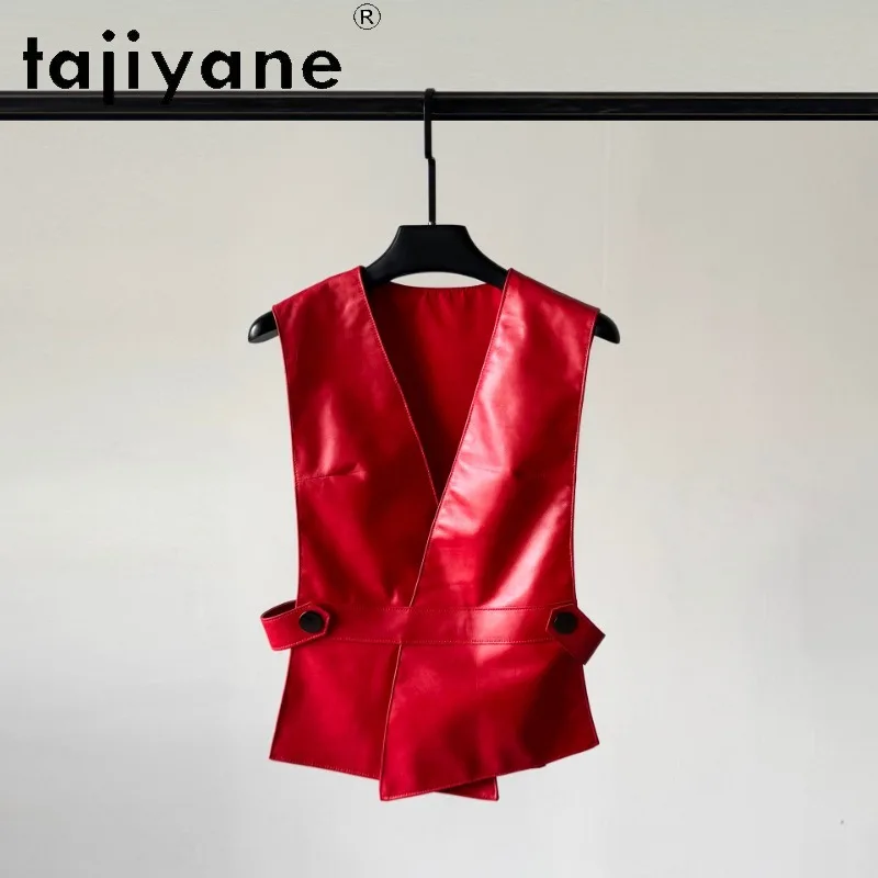TAJIYANE Damen Echtlederjacke, V-Ausschnitt, kurz - close-up view