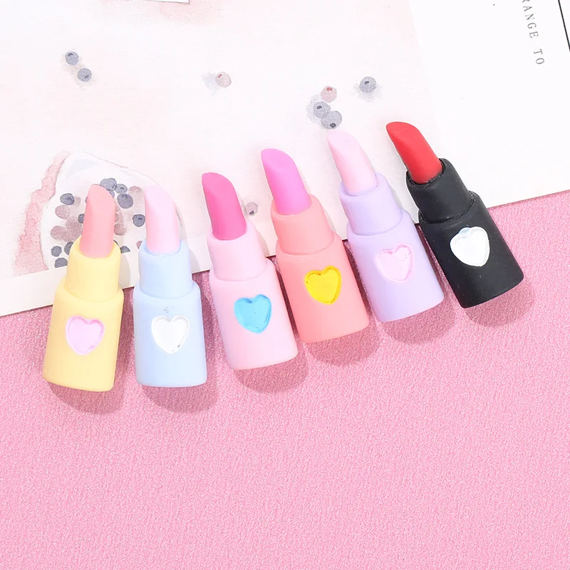 

10pcs Mix Lipstick Resin Flat Back Cabochon DIY Scrapbook Craft Home Decor Accessories 29mm Cosmetic Resin Slime Charms for Kids