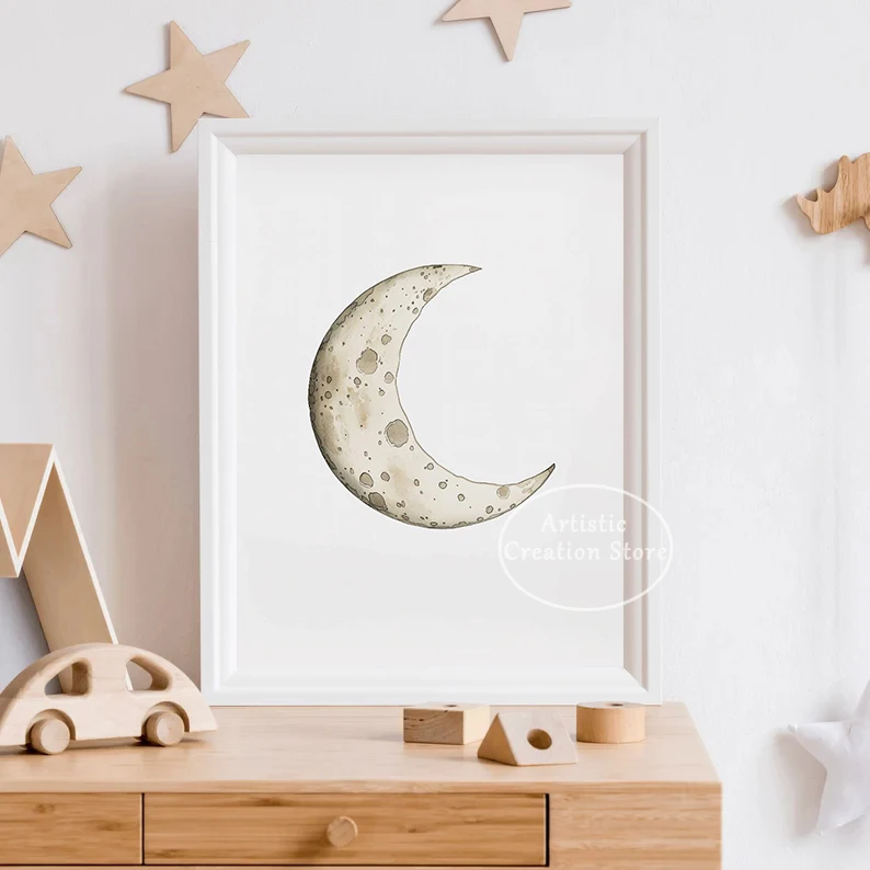 Neutral Solar System Outerspace Rocket Astronaut Moon Saturn Poster Canvas Painting Wall Art Pictures Home Playroom Decor