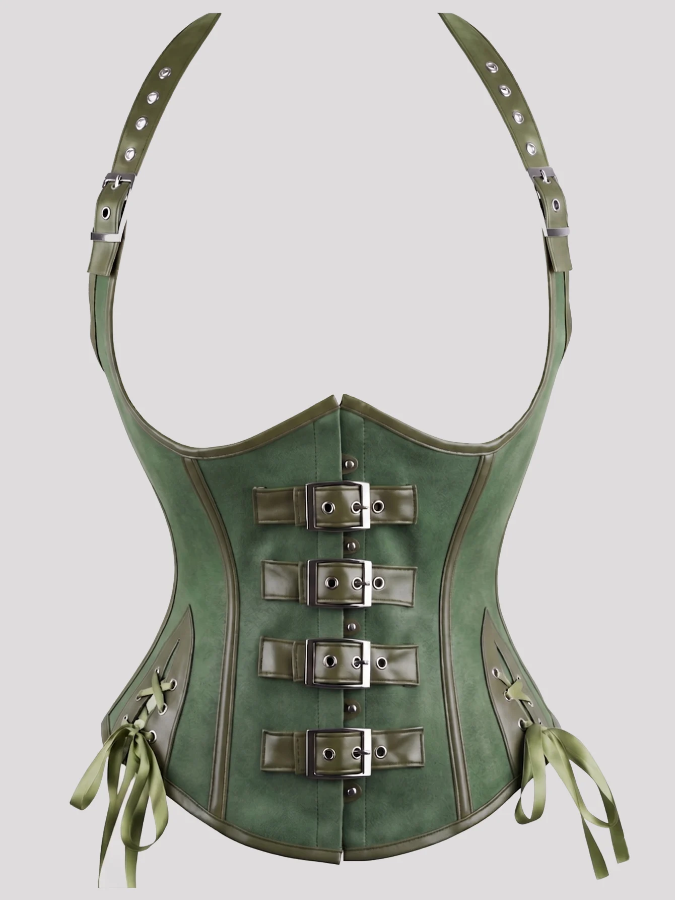 Korsett-Top aus PU-Leder, Steampunk-Korsett, Neckholder-Top für Damen, Halloween-Bühnenshow-Kostüm, mit Knochen verstärkt, zum Schnüren, Unterbrust-Korsett, Bauchkontrolle