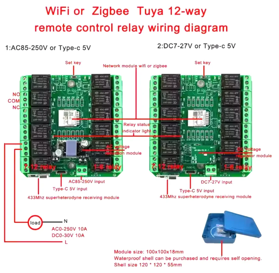 DC 7-27V Tuya 12 canali WiFi/Zigbee Modulo relè 12CH Wireless Smart Home