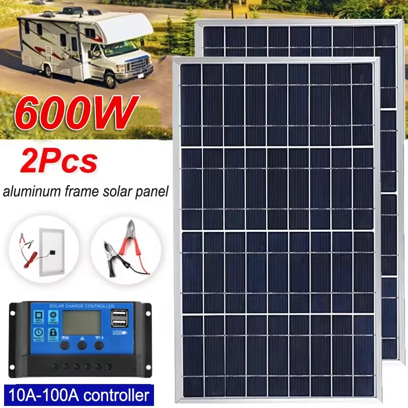 Outdoor Solar Panel 600W 12V Polycrystalline USB Power Portable Rechargeable Solar Cell Solar Generator for Home Lighting Camp