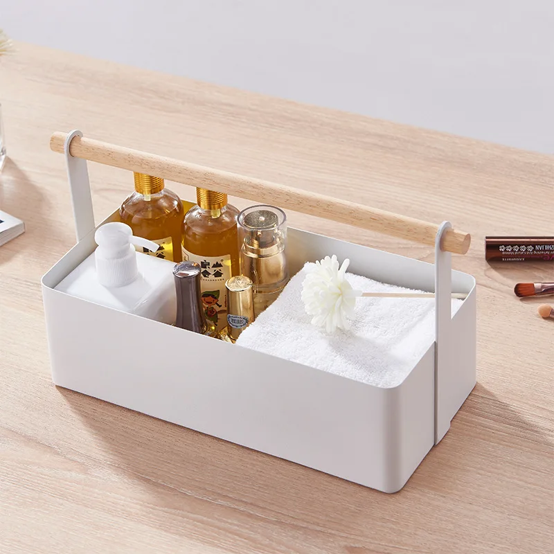 

Wood Handle Cosmetic Storage Box Jewelry Flower Bottle Holder Bathroom Supplies Pot Rack Kitchen Seasoning Shelf Organizer
