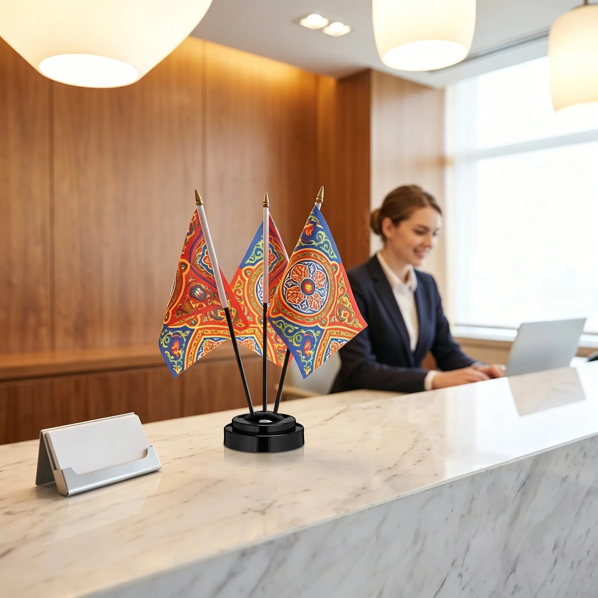 6Pcs Space Saving Mini Flag Stand Plastic Small Flag Holder for Desk Office Home Decoration Celebration Party Indoor Outdoor Use