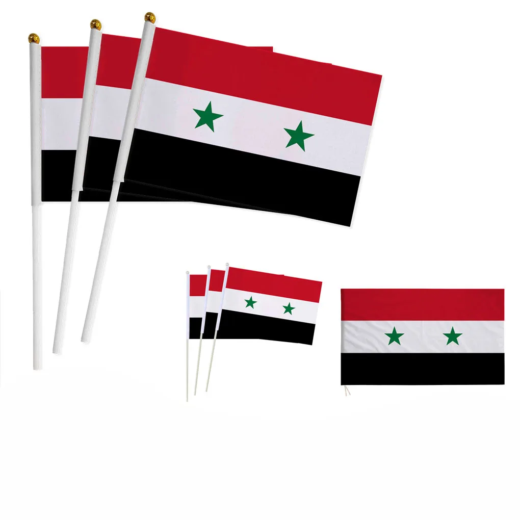 Z-ONE FLAG 100pcs Syria Hand Flag 14*21cm Syria Syrian National Flag Small Hand Held Waving Flag Indoor Outdoor Home Decor