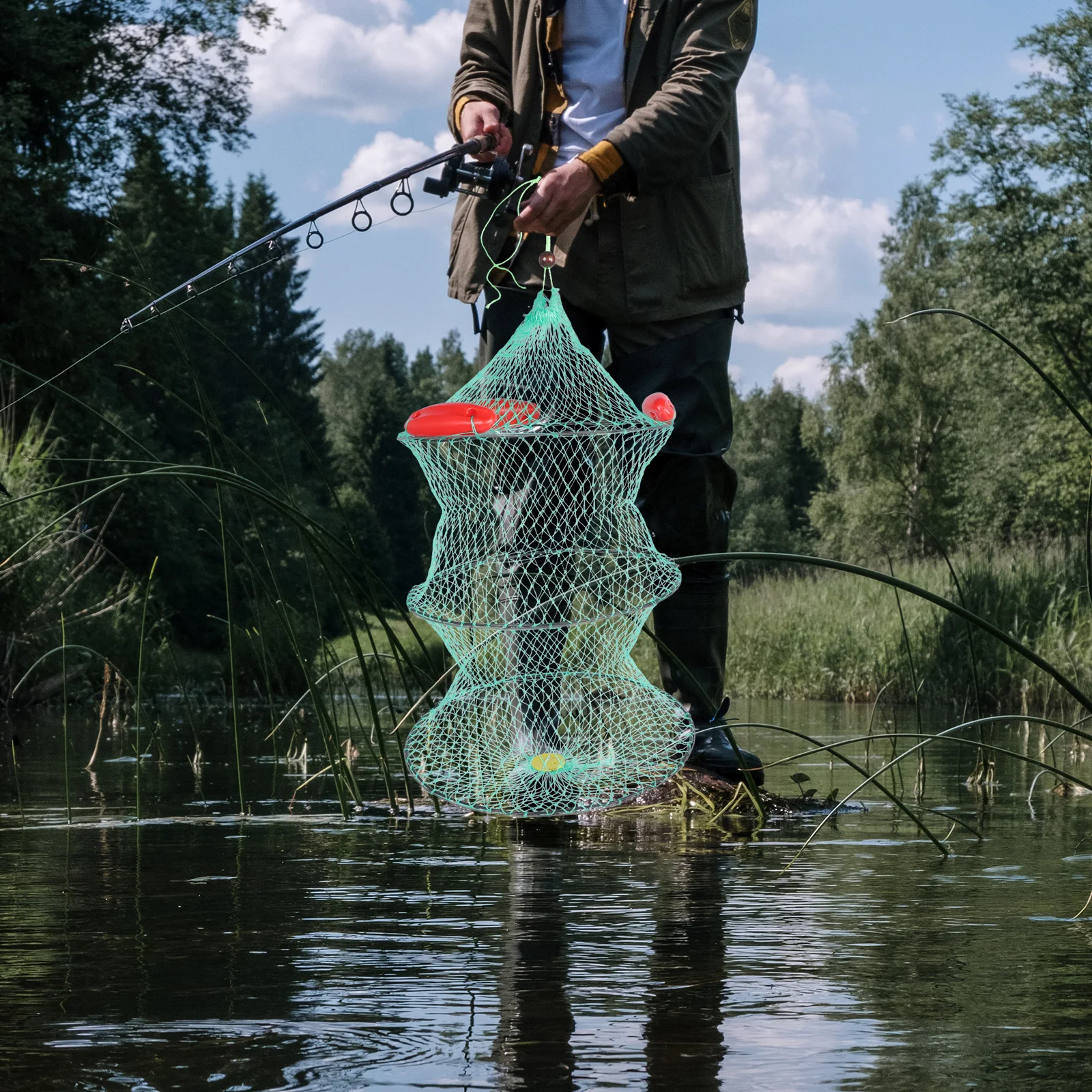

Foldable Large Capacity Quick Drying Lightweight Float Fishing Net Fishing Accessory Foldable Tool Reservoir for Anglers