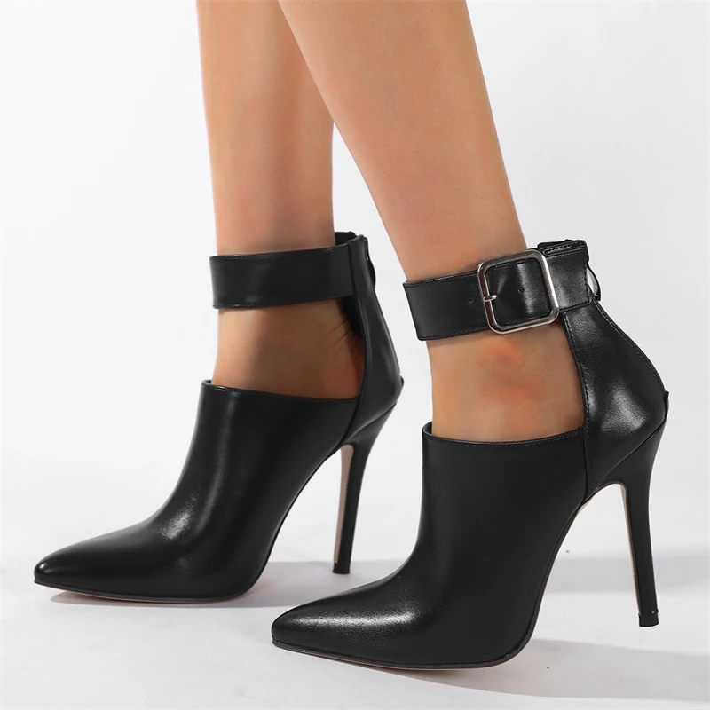 

Liyke Fashion Big Buckle Strap Ankle Boots For Women Cozy Soft Leather High Heels Sexy Pointed Toe Stiletto Shoes Pumps Size 42