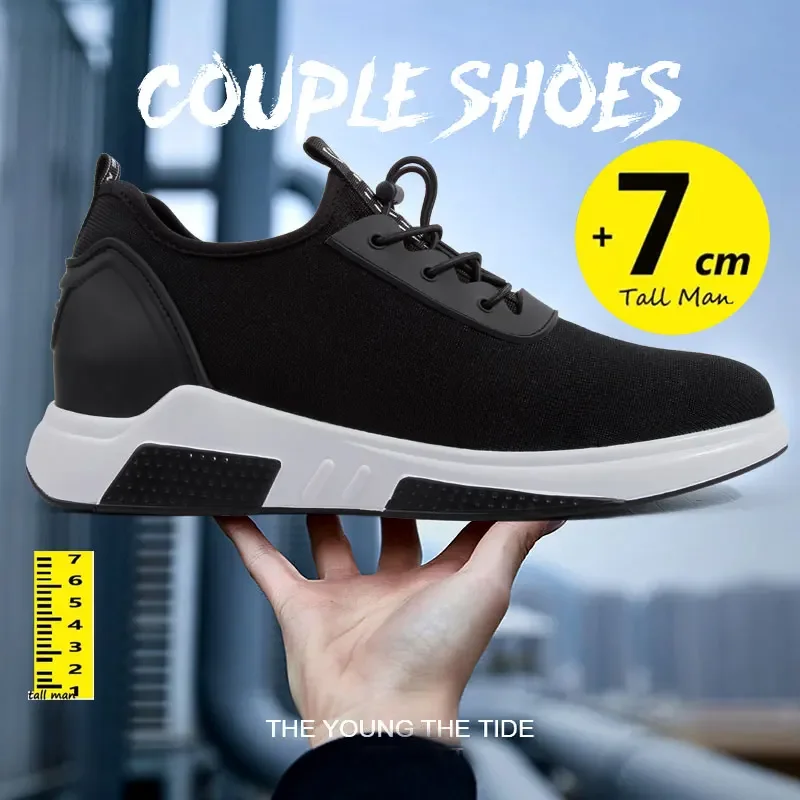 Breathablesneakers men elevator height increase shoes for men 8cm 6cm casual lift man breathable hidden heels taller