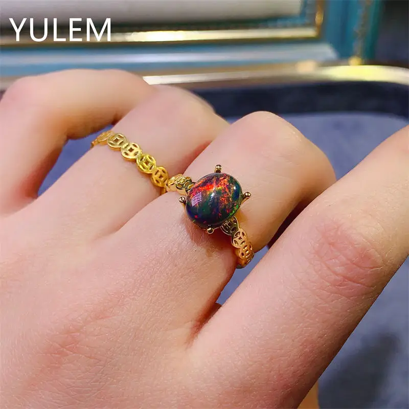 Natural Opal Ring Adjustable Female Ring Jewelry for Women Gift Wholesale High Quality Vintage Silver 925 Ring