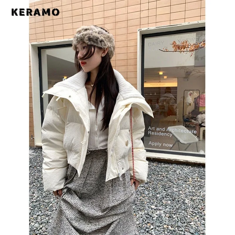 2023 Autumn Winter Y2K Casual Style Single Breasted Parkas Jacket For Women Zipper Sweet Outerwear Fashion Warm Thick Solid Coat