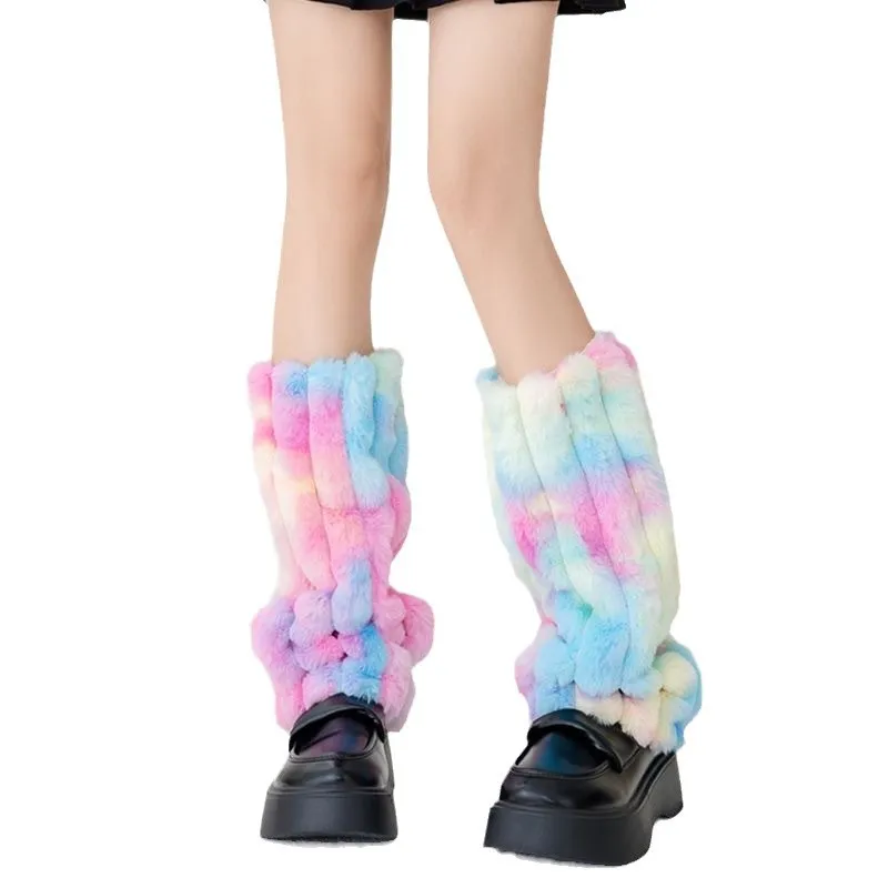 

Y2K Winter Faux Fur Long Socks Legging Colorful Plush Warm Boot Stocking Jk Leg Warmer Boots Socks Women Girls Lolita Boot Cover