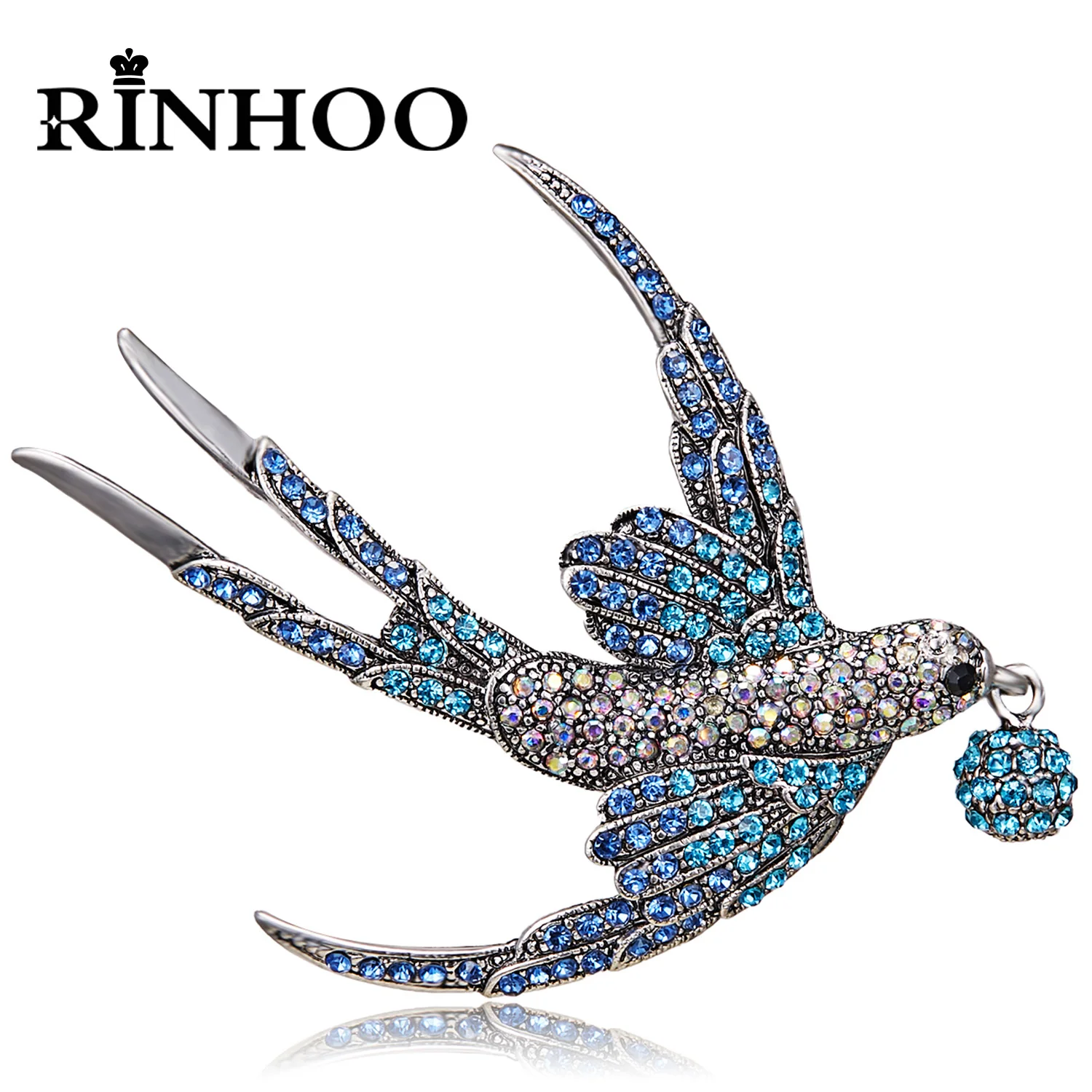 Rinhoo Voll Strass Flying Vögel Brosche für Frauen Lebendige Vogel Schlenker Runde Perlen Tier Revers Pins Hummingbird Abzeichen Corsage – Detail 23