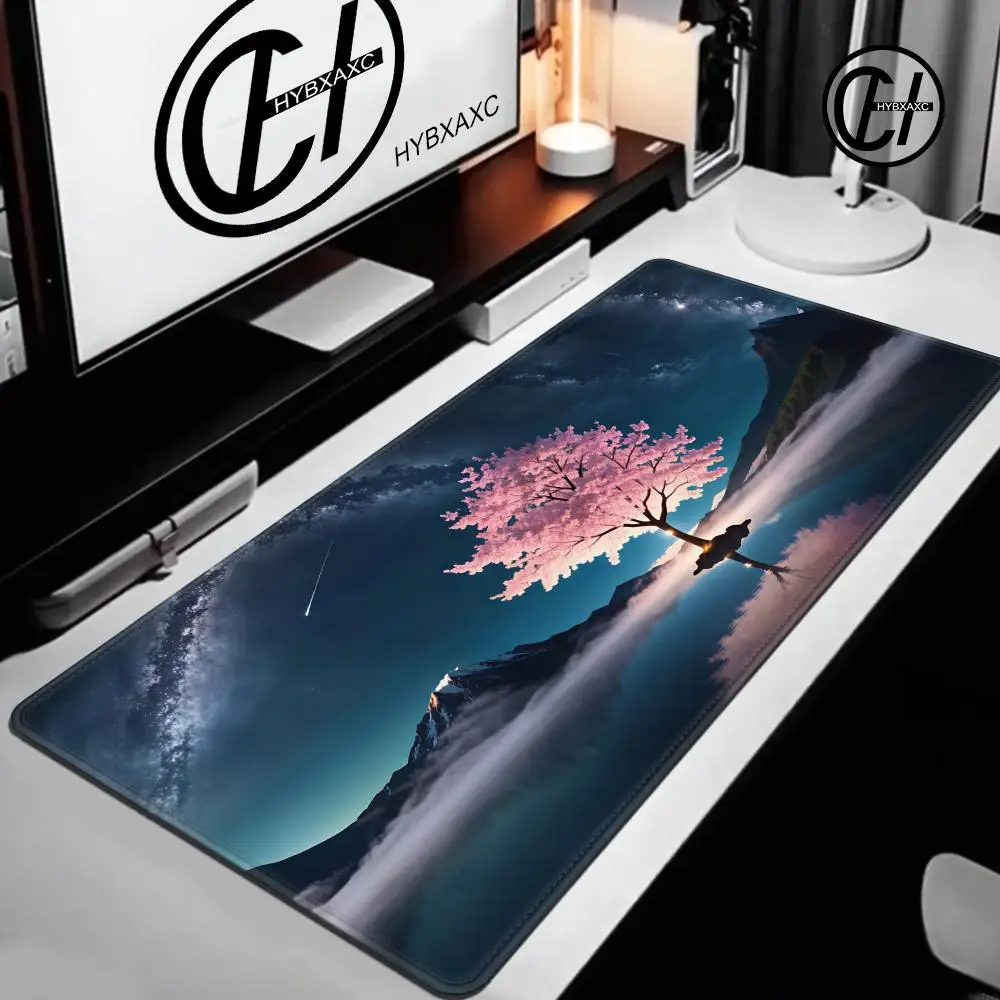Starry Sky Cherry Blossom Tree Mouse Pad Large Rubber Non-slip Desk Accessories Mousepad for Office and Gamer Keyboard Decor Mat