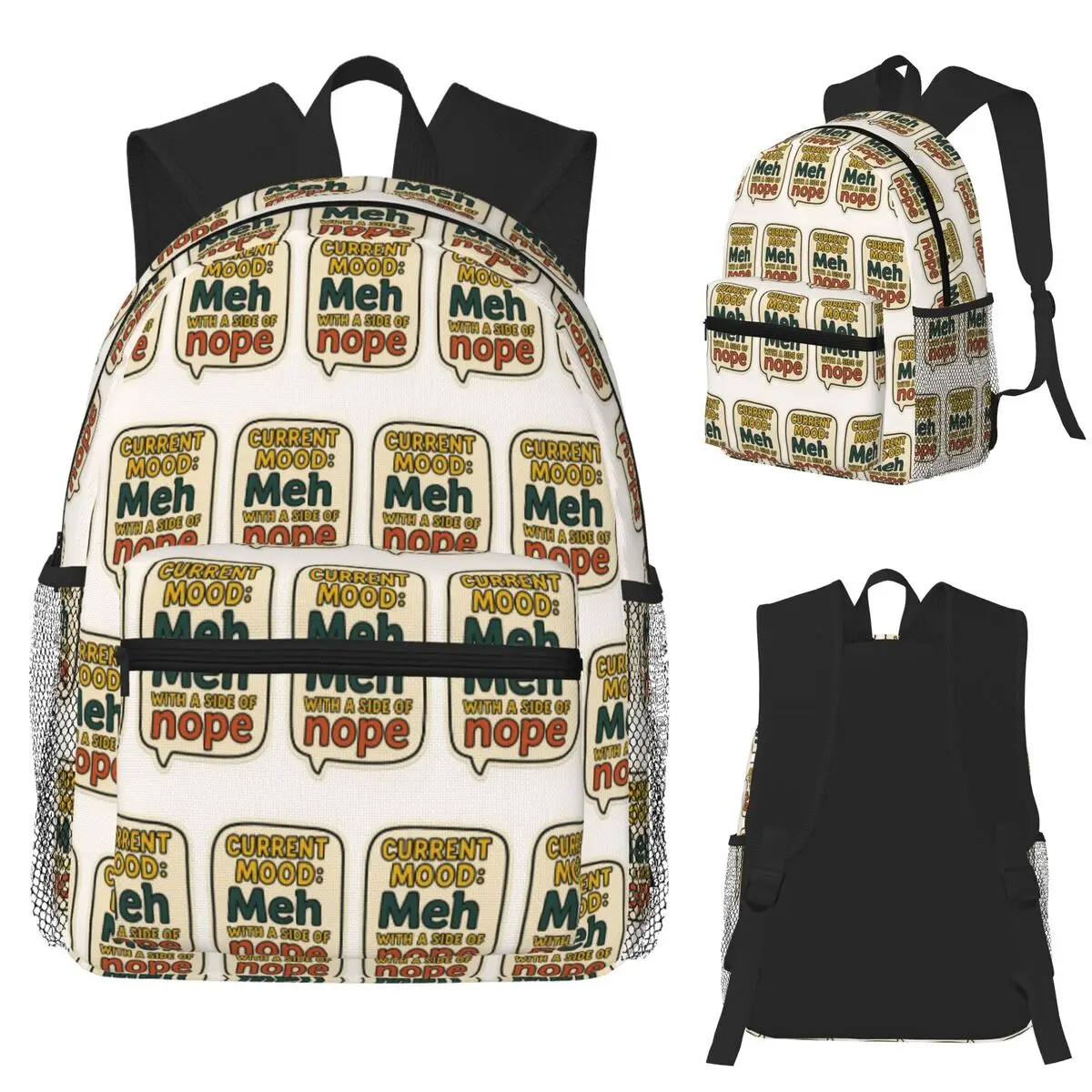 

Current Mood Meh With A Side Of Nope Student Backpack School Bag Hiking Travel Daypack for Men Women Bookbag Shoulder Bags