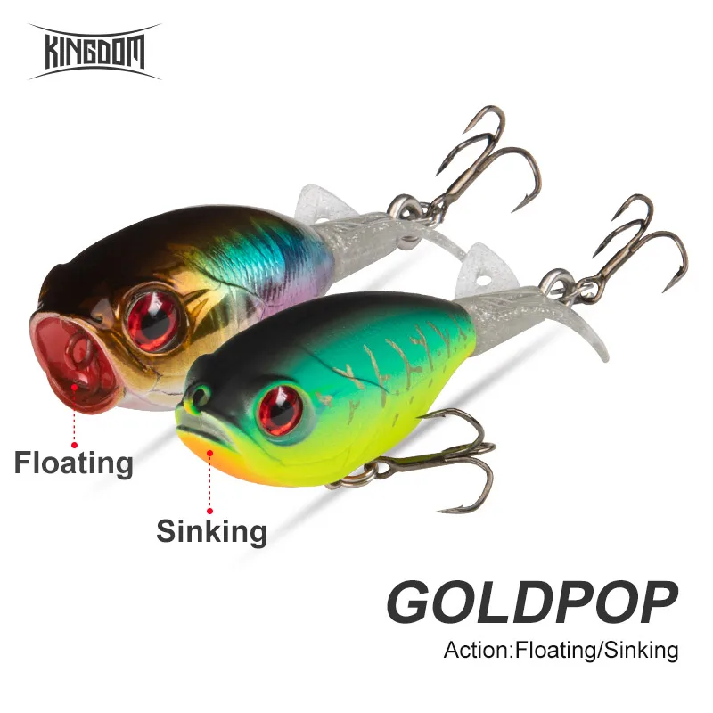 Kingdom GOLDPOP Fishing Lures 35mm 5.5g/9g Floating & Sinking Pencil Popper Hard Bait Soft Rotating Tail Topwater Wobblers Baits