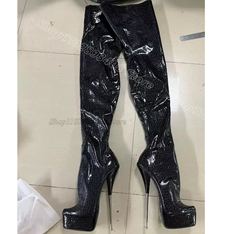 

Black Metal Heels Platform Boots Animal Pattern British Style Spring Fashion Women Party Casual Boots 2025 Zapatos Para Mujere