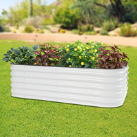 Galvanized Steel Raised Garden Bed 195x60x43cm Large Oval Planter Box Easy Assembly Modern Style White Light Grey Outdoor
