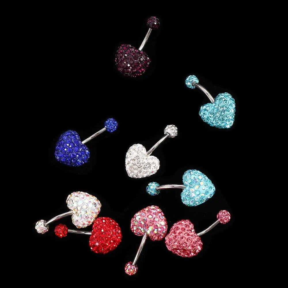 แหวนสะดือสแตนเลสทรงหัวใจสไตล์พังก์ สำหรับเจาะสะดือ