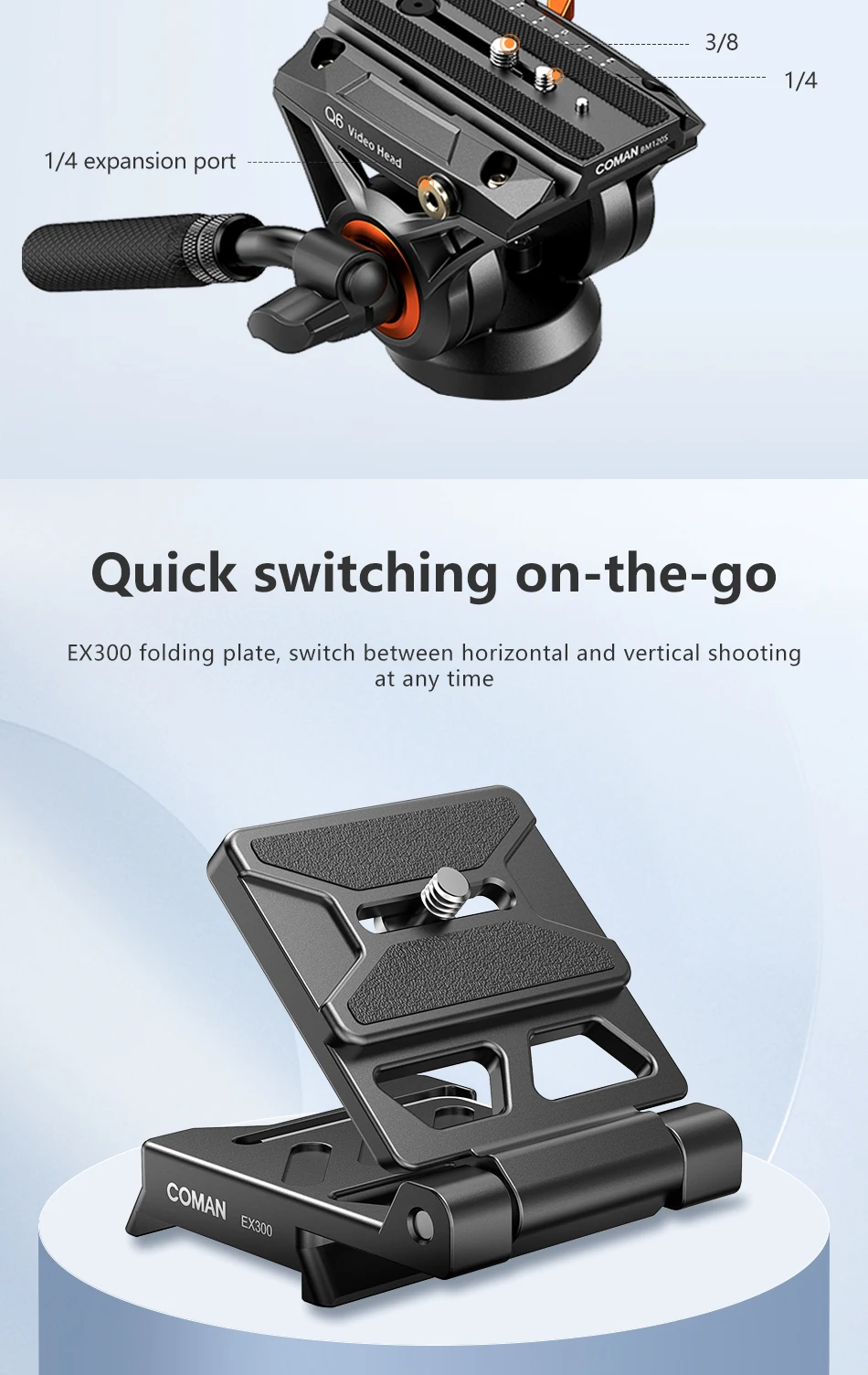COMAN Q6 Panorama-Gimbal-Videokopf mit Schnellwechselplatte, kompatibel mit DJI RS4 Manfrotto Hydraulic Fluid Stativ DSLR-Kamera – Detail 6