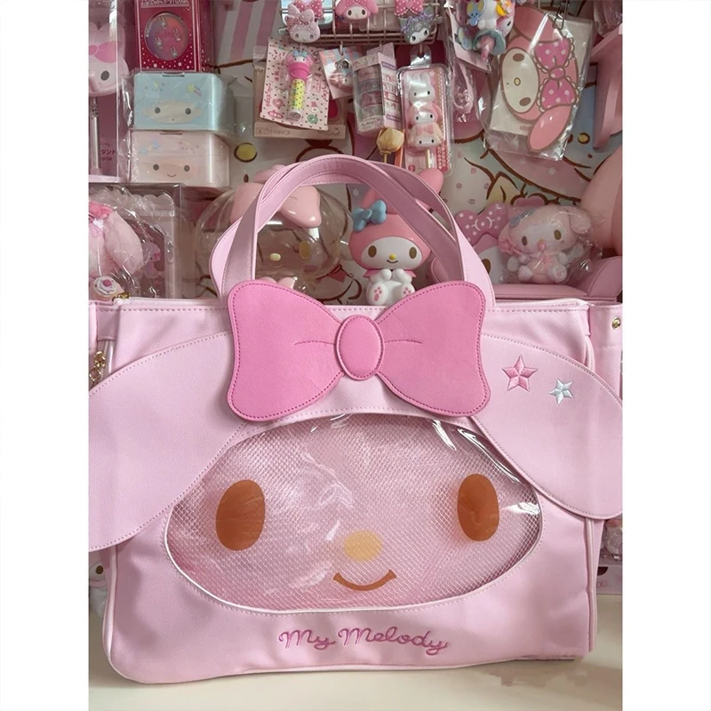 2024 New Sanrio My Melody Shoulder Bag Kawaii Anime Leather Bag Jk Uniform Girl Heart Sweet Cute Cartoon Handbag Embroidery Gift