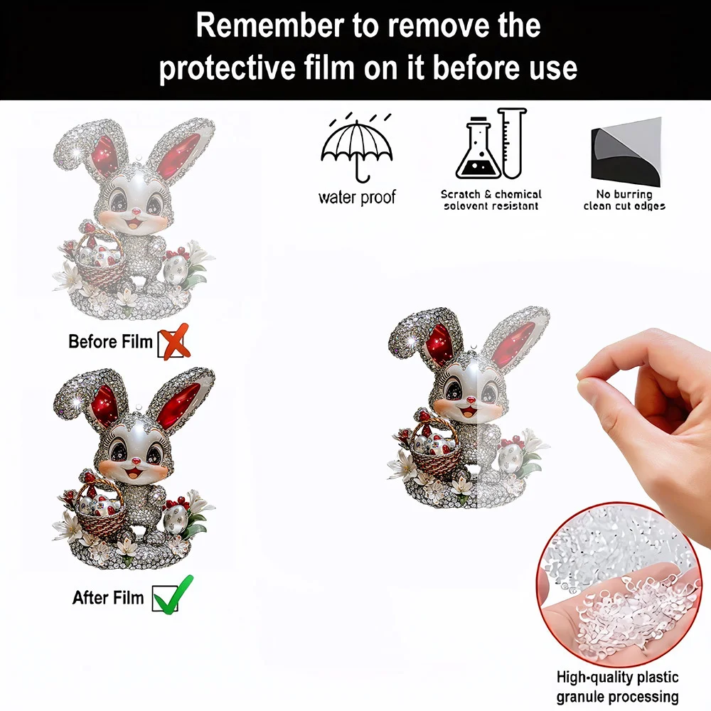 2d Flat Rabbit Acrylic Pendant Cute Easter Bunny Keychain Car Rearview Mirror Hanging Ornament Backpack Keyring Accessories