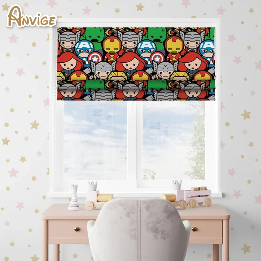 Cartoon Flat Roman Blinds Easy Install Motorized Electric Smart Wifi Customized Window Shade For Living Room