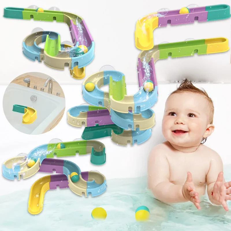 Brinquedos do bebê slide mármore corrida chuveiro pipeline montagem pista bolas conjunto banheiro banheira crianças jogar jogo de água presentes