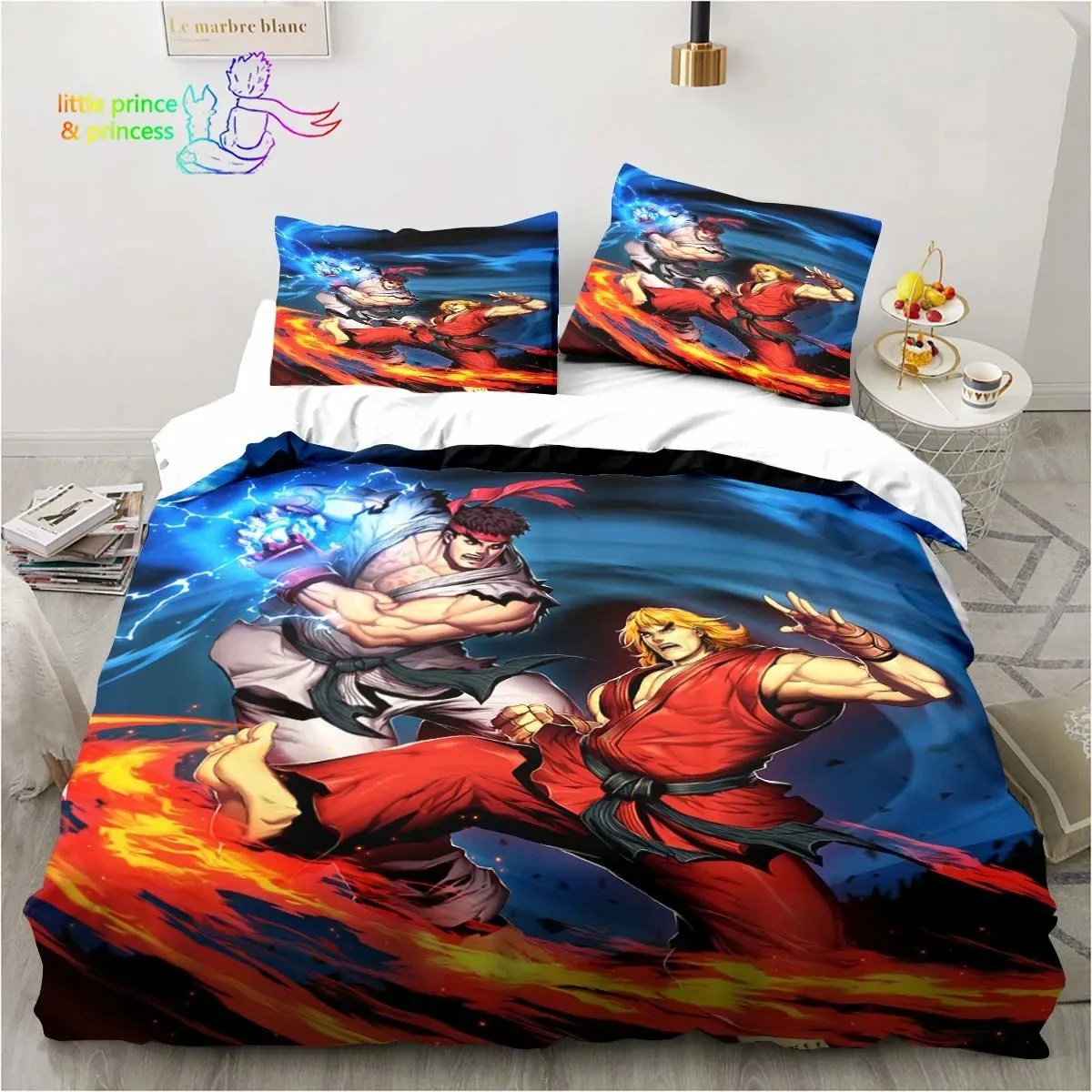 Street Fighter Printed Bedding Set Single Twin Full Queen King Size Bed Set Adult Kid Bedroom Retro Game Gamer Bedding Gift