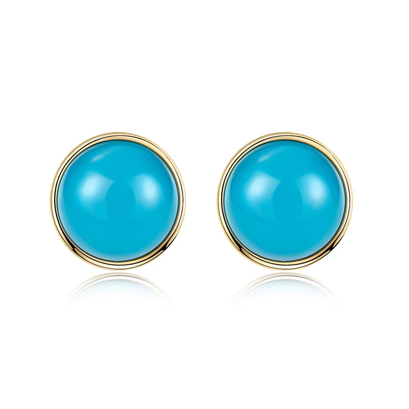 Turquoise stud earrings Classic silver inlaid simple round blue small earings for women fashion Charm party new in jewelry