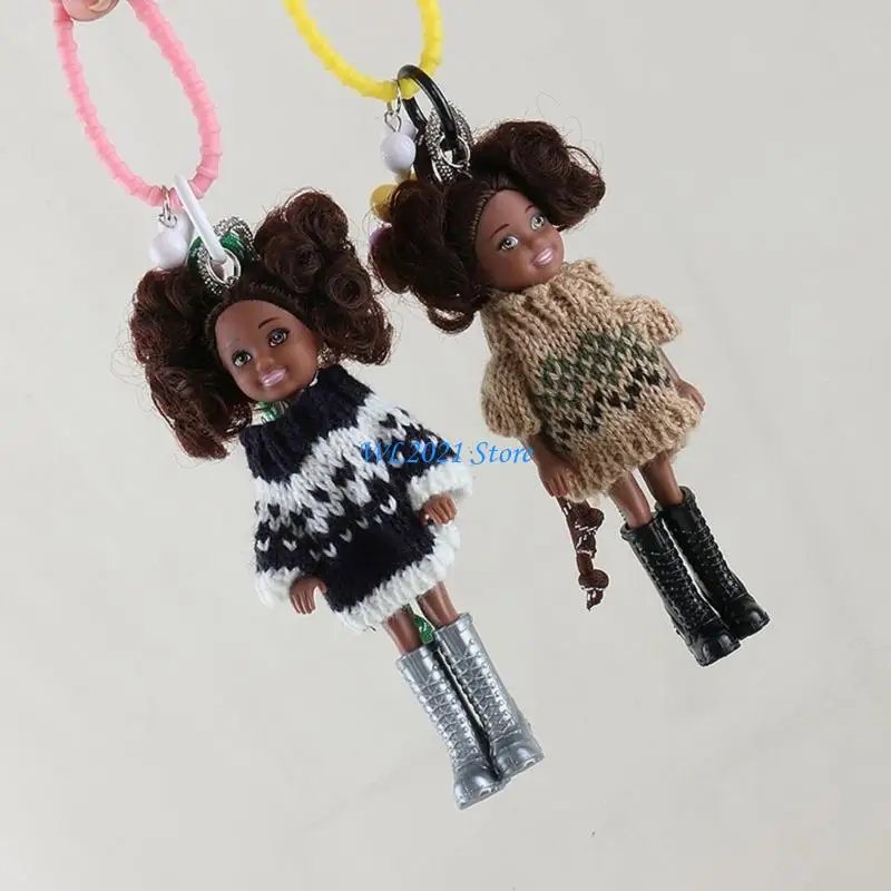 

G5GC Fashionable Knitted Doll Key Rings Bag Charm for Youthful Enthusiasts