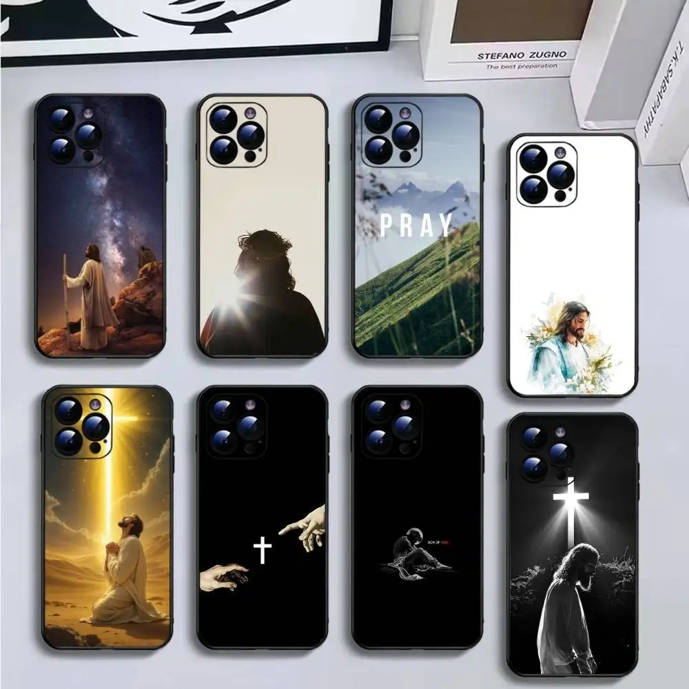 

Prayer Jesus Christ Phone Case For iPhone16,15,14,13,12,11 Plus,Pro Max,XS,X,XR,SE,Mini,8,7,Soft Black Cover