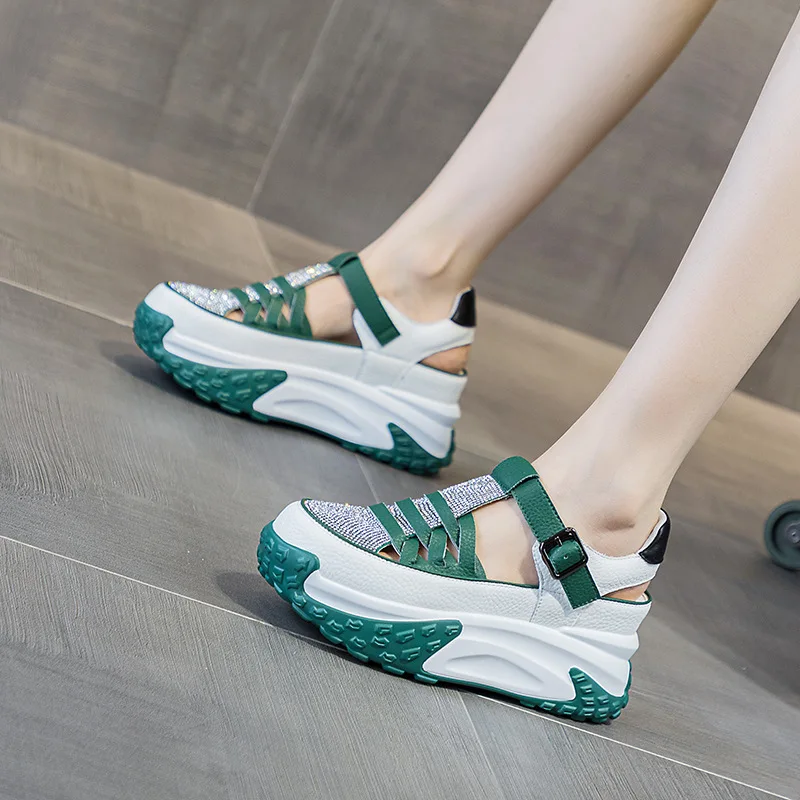 GKTINOO Genuine Leather Sandals Platform Wedges Women Chunky Sneakers Ladies Casual Height Increasing Hollow Summer Shoes