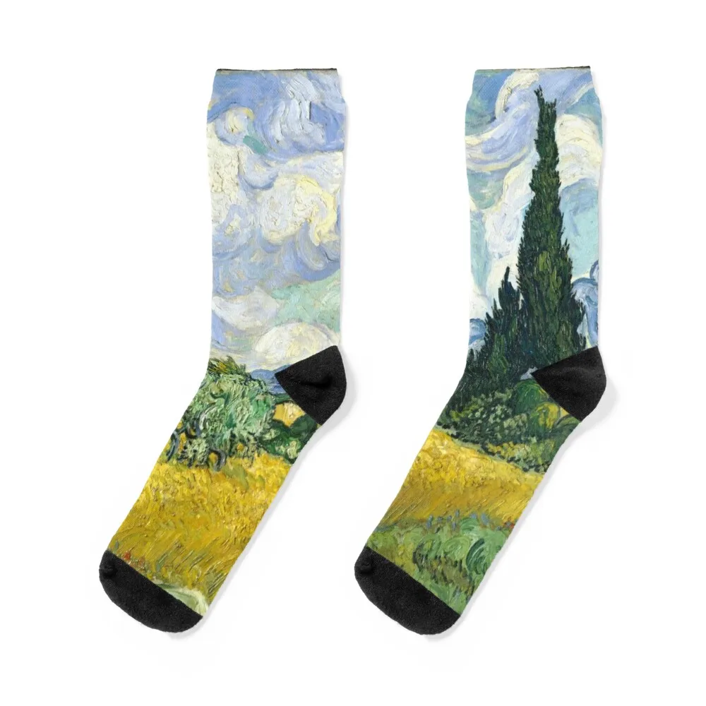 Van Gogh's Wheat Field with Cypresses Vincent Van Gogh Inspired Fine Art Socks essential loose Men Socks Luxury Brand Women's