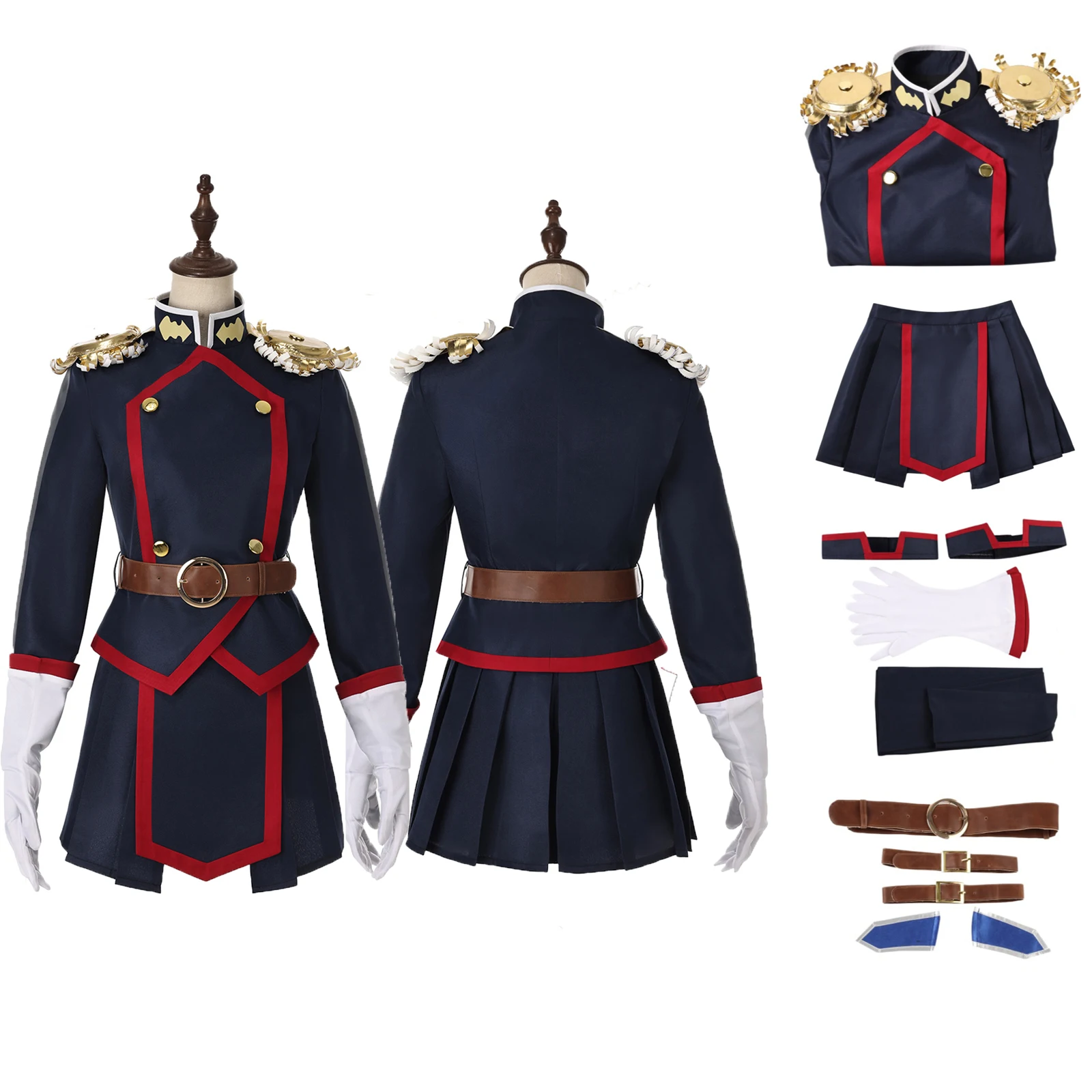 

Uzen Kyoka Cosplay Costume Anime Girl Combat Suit Blue Military Uniform Set with Gloves Halloween Carnival Party Outfit Set