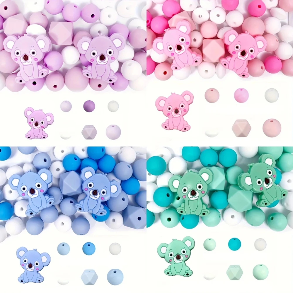 36PCS Cute Koala Silicone Bead Set, perfect for DIY handmade crafts such as keychains, necklaces, bracelets, etc